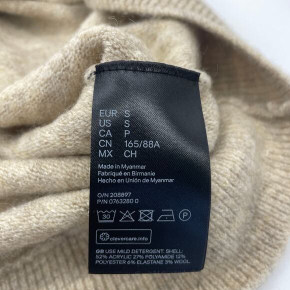 New H&M Fuzzy Knit Sweater Size S Oversized Batwing Long Sleeve Mock Neck Tan - Picture 5 of 7